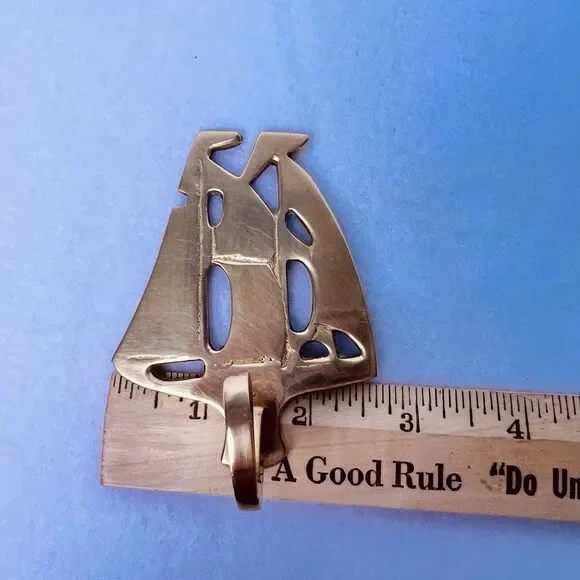 Vintage Brass Sailboat Wall Hooks Set of 2 Nautical Coastal Decor Gold - Picture 9 of 11